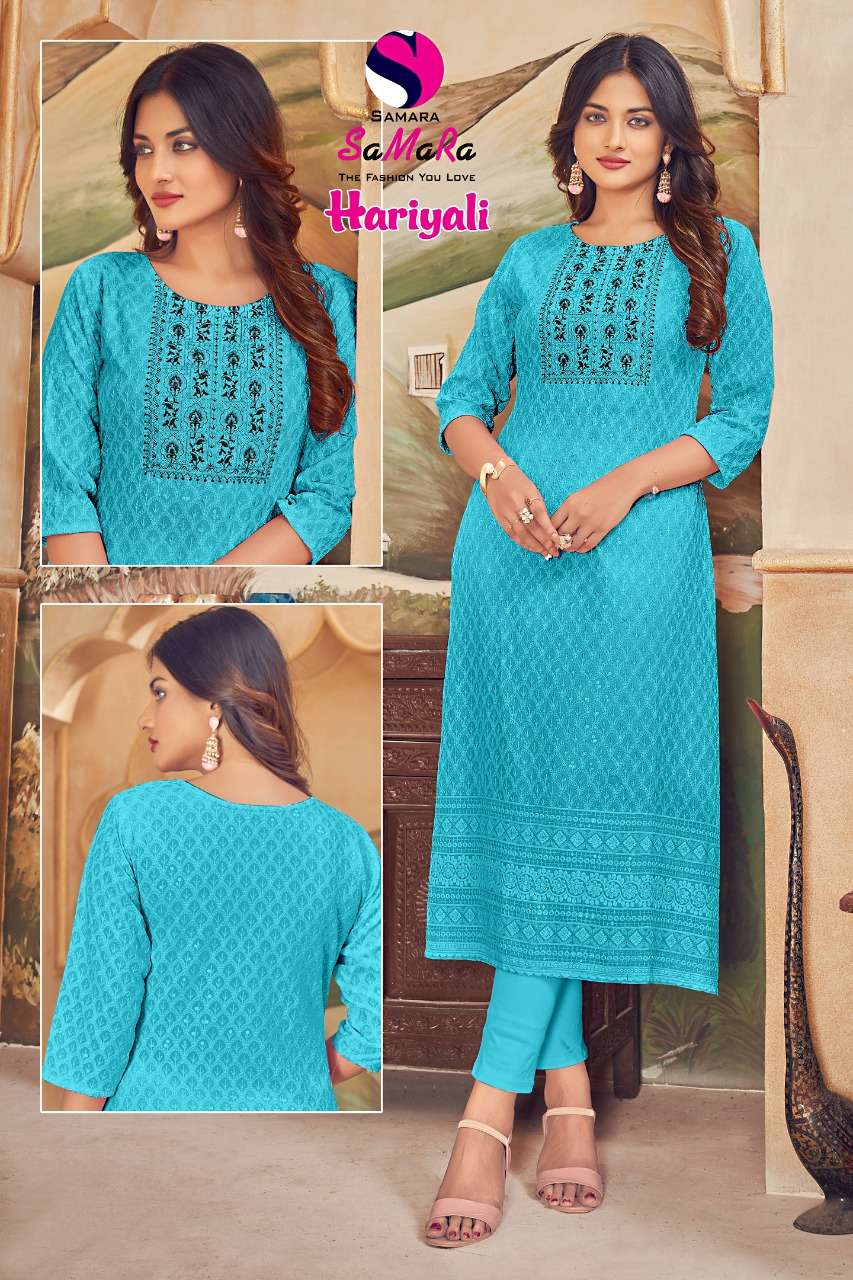 Samara-hariyali-fabric-rayon-shiffli-work-front-back-work-with-neck-work-long-fancy-kurti-1002