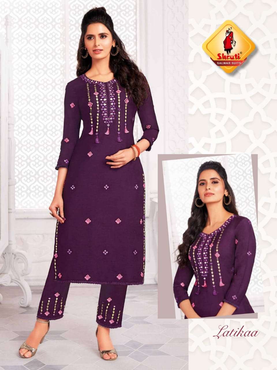 Shruti-Aaina-Viscose-Bambarg-Silk-Mirror-Thread-Handwork-Embroidery-Work-Kurti-Silk-Handwork-Pant-3