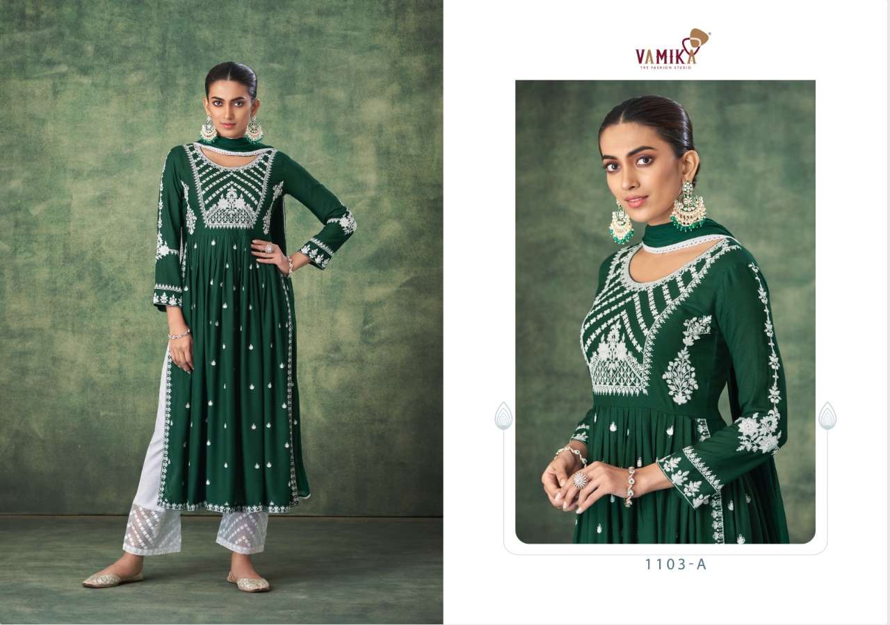 Vamika-aadhira-fabric-pure-rayon-viscose-embroidery-Work-long-kurti-cotton-lycra-tissu-net-work-pant-Nazmin-4side-border-gpu-less-dupatta-1103-A