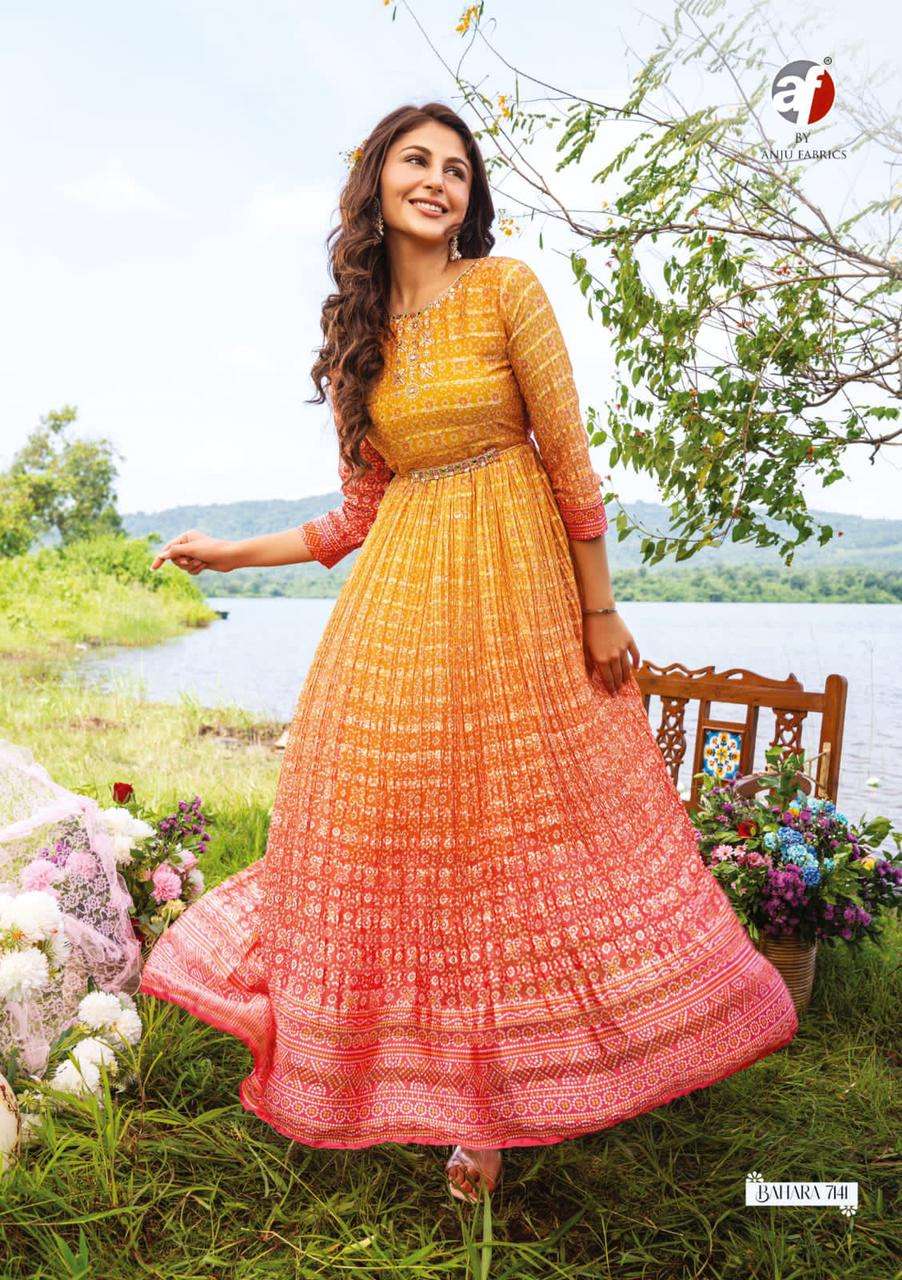 Af-Bahara-Pure-Georgette-Satin-Strip-Laheriya-Bandhani-Print-Hand-Work-Long-Gown-Kurti-Hand-Work-Belt-7141