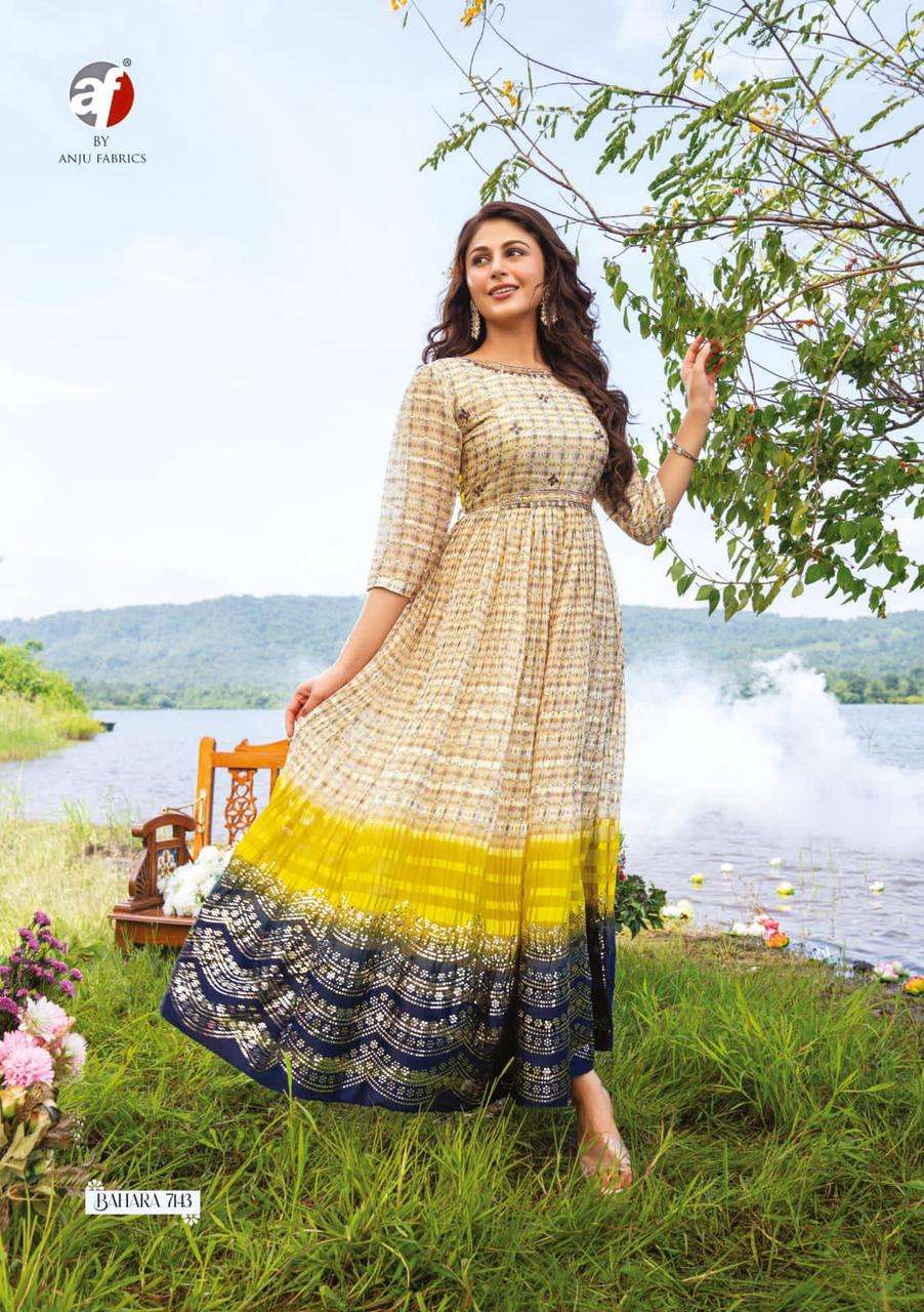 Af-Bahara-Pure-Georgette-Satin-Strip-Laheriya-Bandhani-Print-Hand-Work-Long-Gown-Kurti-Hand-Work-Belt-7143