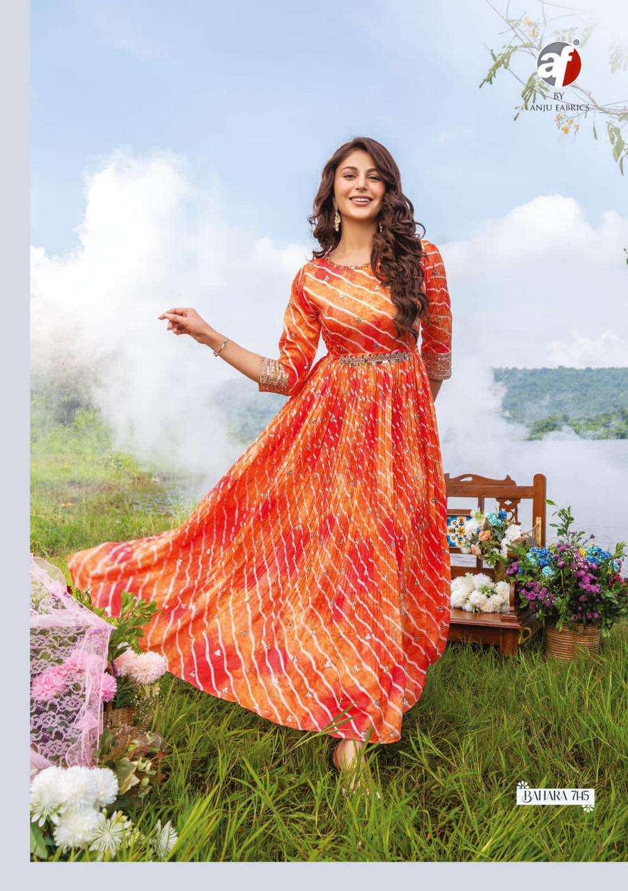 Af-Bahara-Pure-Georgette-Satin-Strip-Laheriya-Bandhani-Print-Hand-Work-Long-Gown-Kurti-Hand-Work-Belt-7145