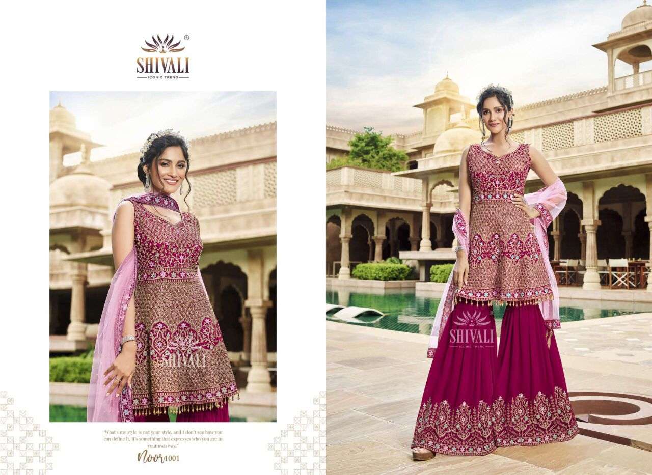 Shivali-Noor-Georgette-Heavy-Handwork-Short-Kurti-Sharara-Dupatta-1001