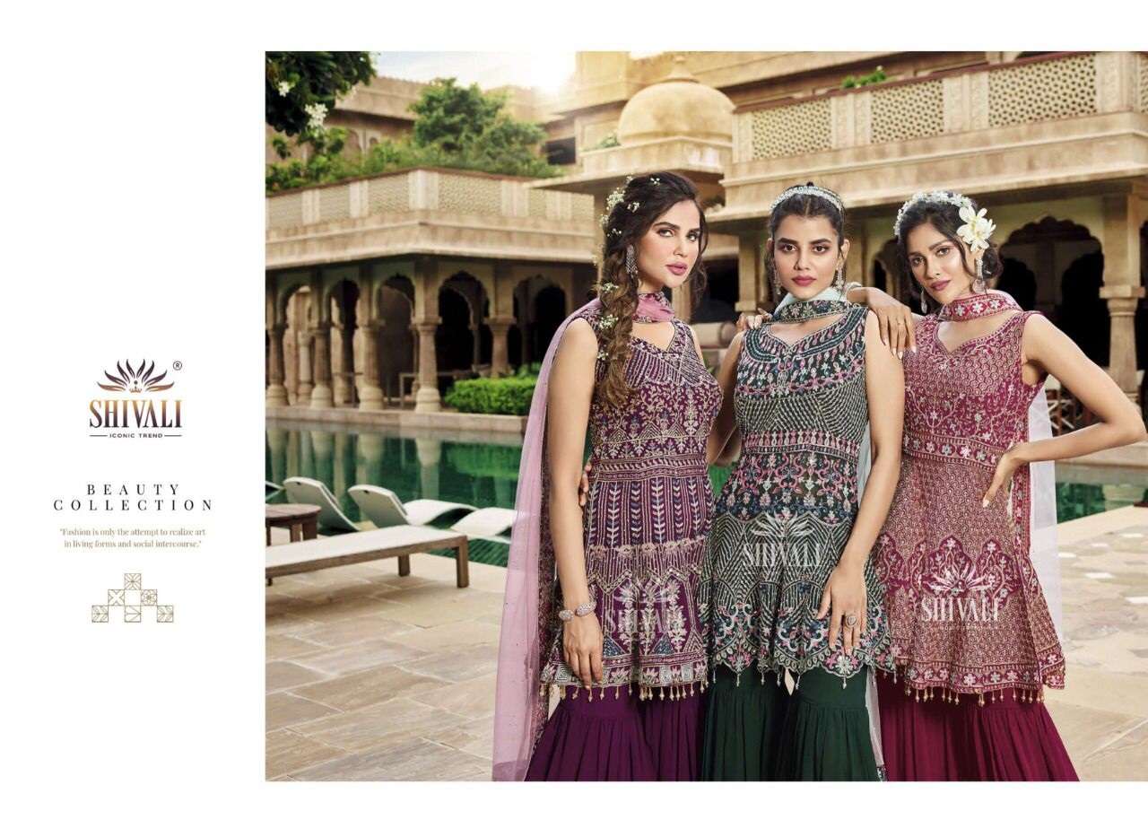 Shivali-Noor-Georgette-Heavy-Handwork-Short-Kurti-Sharara-Dupatta-Poster-