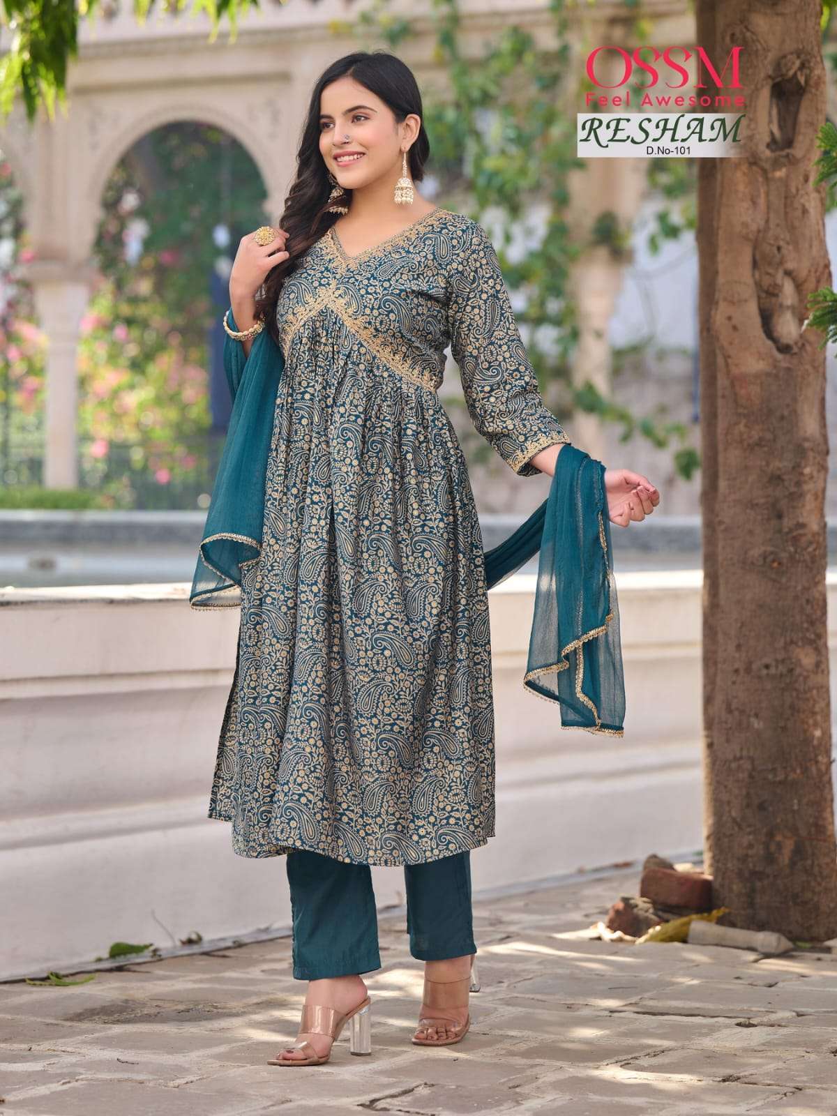 Staright Style Net Fabric Blue color Kurti with Resham work and Shantoon  fabric Bottom with Net fabric Dupatta