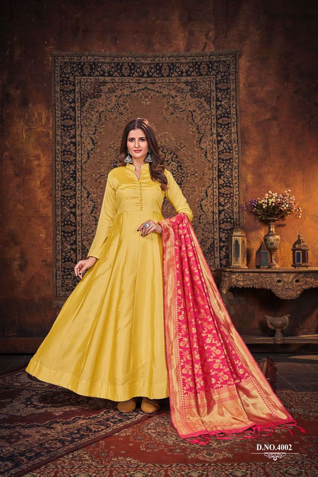 Silk Fabric Pink Color Party Style Elegant Readymade Gown With Dupatta