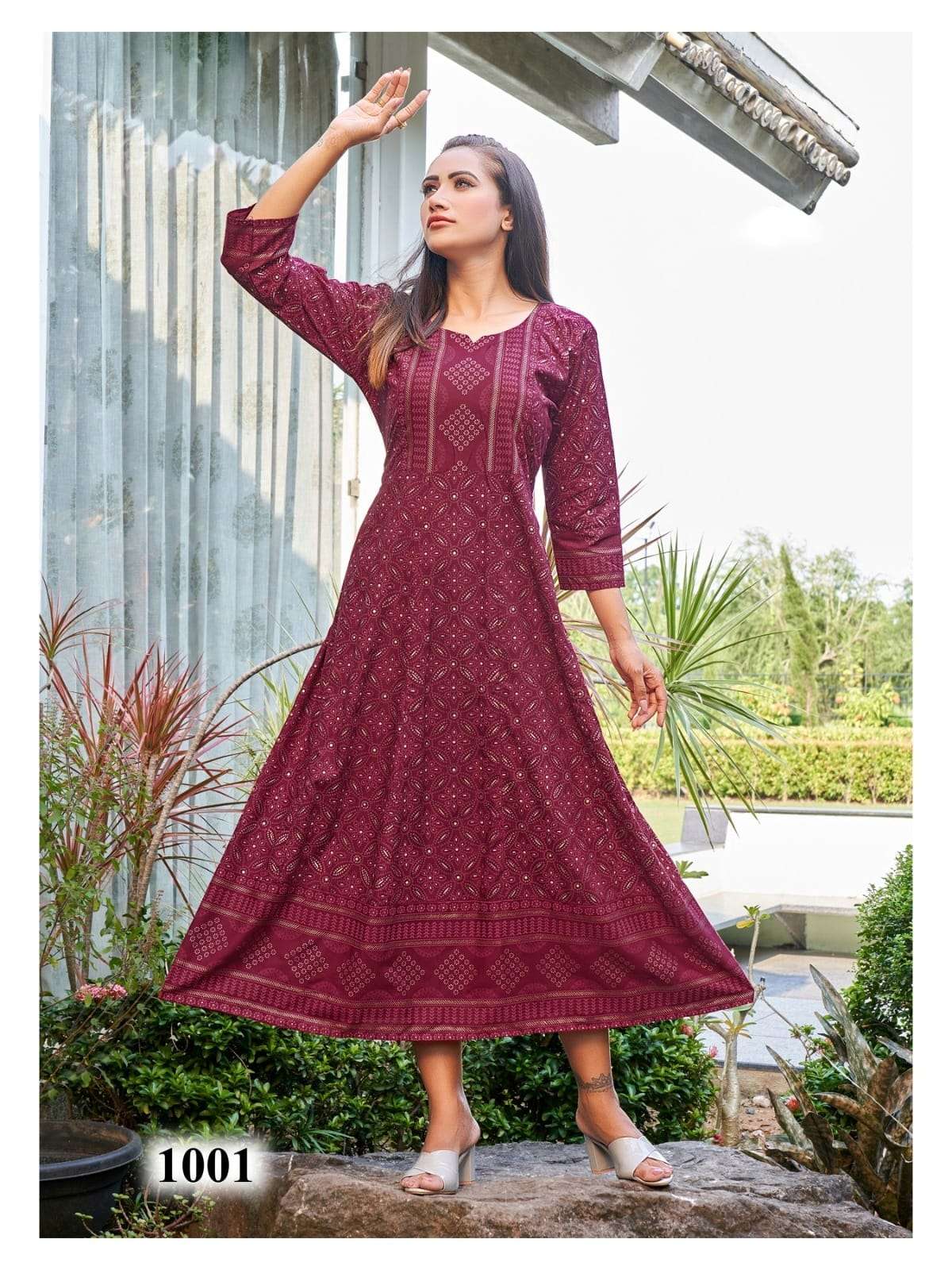 BUY ONLINE PARTY WEAR NAVY BLUE LONG GOWN TYPE KURTI WITH FOIL PRINT AND  MIRROR HAND WORK FROM FASHION BAZAR.